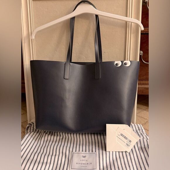 Anya Hindmarch Ebury Eyes Tote Bag in Navy Leather NWT - Picture 1 of 13